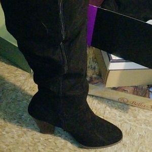 Over the knee black wide calf boots